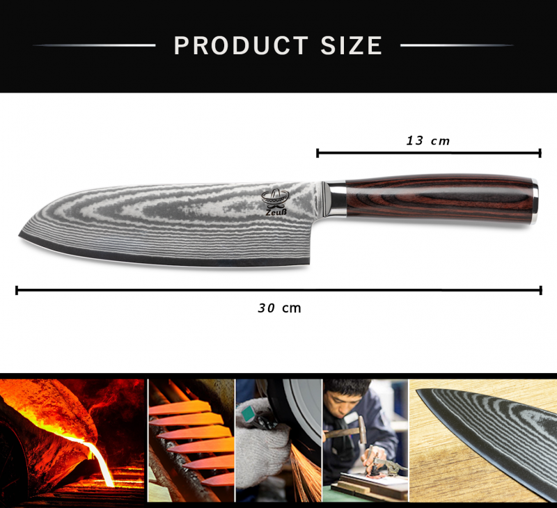 Damastmesser-Chefmesser-Damast-Kochmesser-Damast-Küchenmesser-Santoku-Damastmesser-Damast-Santoku-Küchenmesser Zeuß